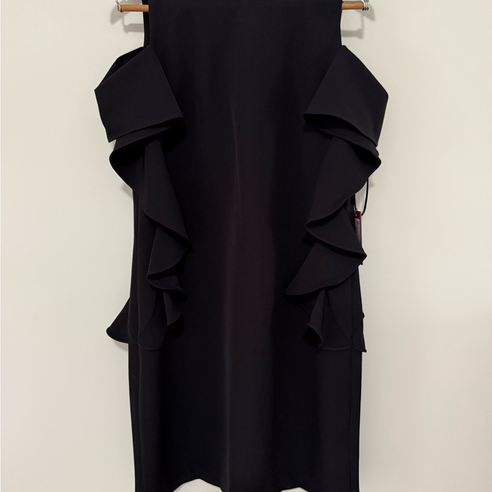 Vince Camuto NWT little black dress with ruffles in size 8 - Picture 2 of 15